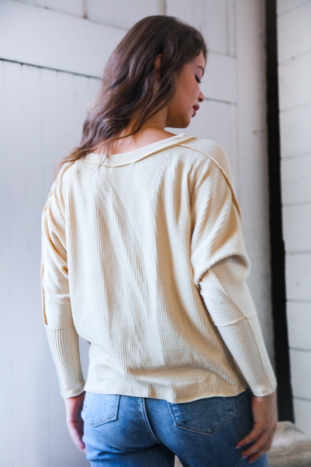 Meet You at the Bookstore Cream Ribbed Long Sleeve