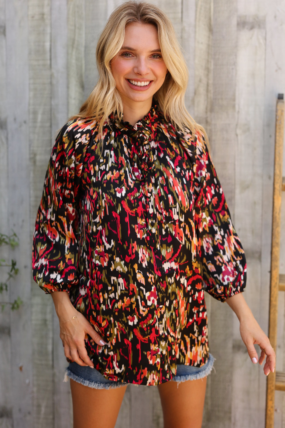 Evening Sunset Scribble Button Down Blouse