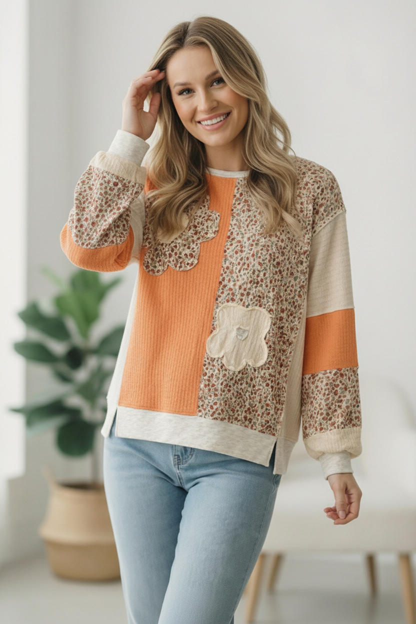 Orange Creamsicle Colorblock Pullover