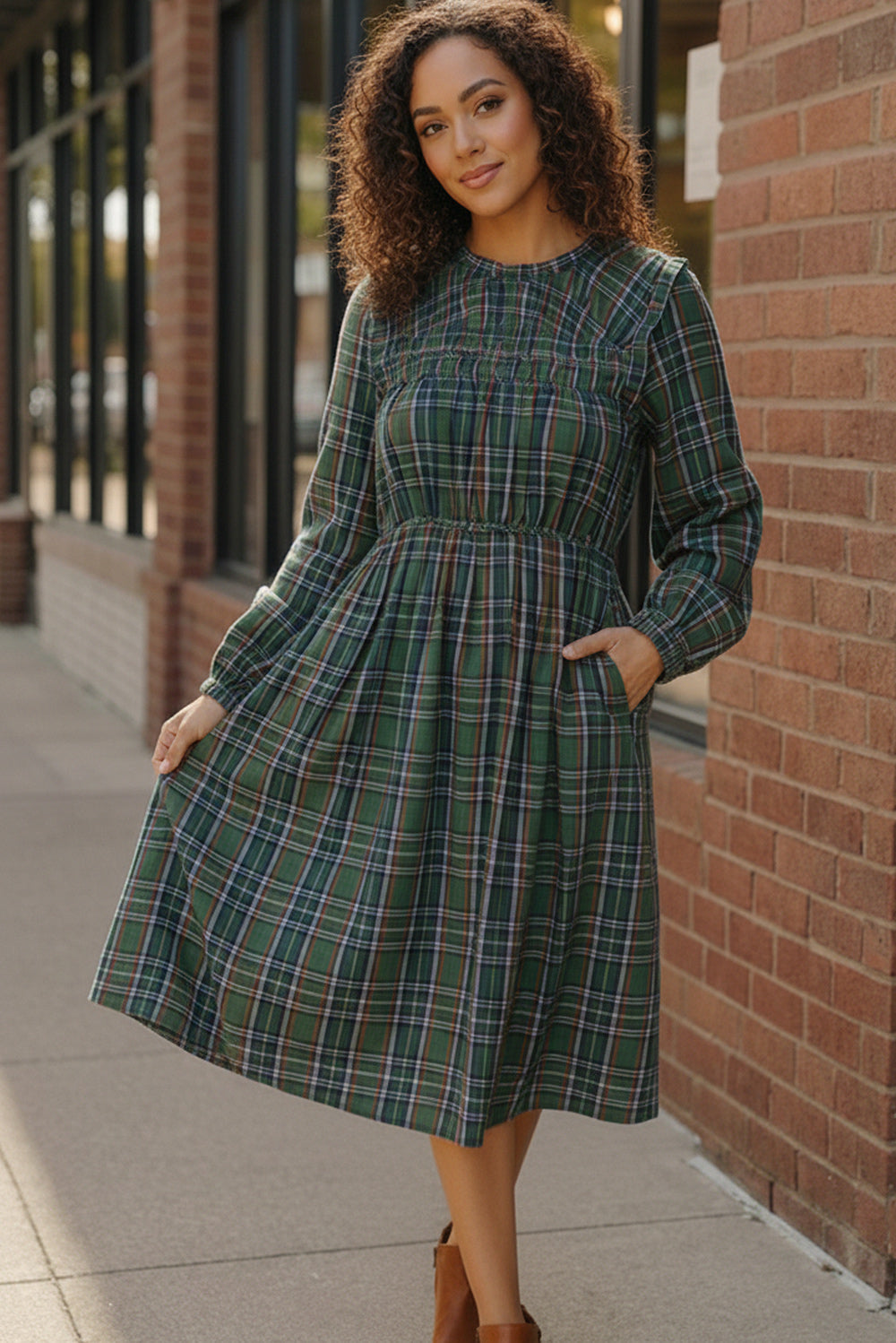 Cedar Lane Plaid Midi Dress